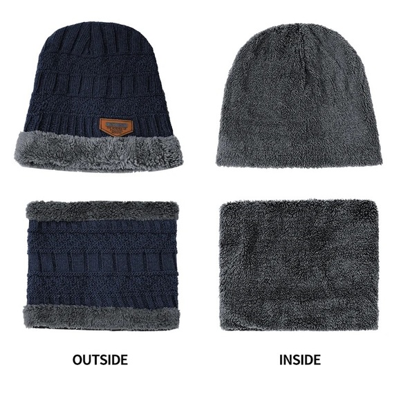 2 pieces winter hats and scarf for women and men color dark blue high quality - Picture 8 of 11
